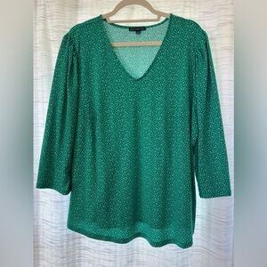 Green and White Blouse